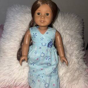 American Girl Brown and Blue Doll with Butterfly Dress